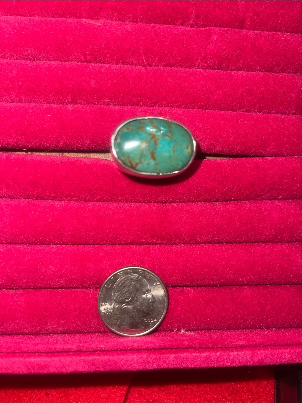 Vintage Navajo Sterling Silver/925 Green Turquoise Oval Ring - size 8